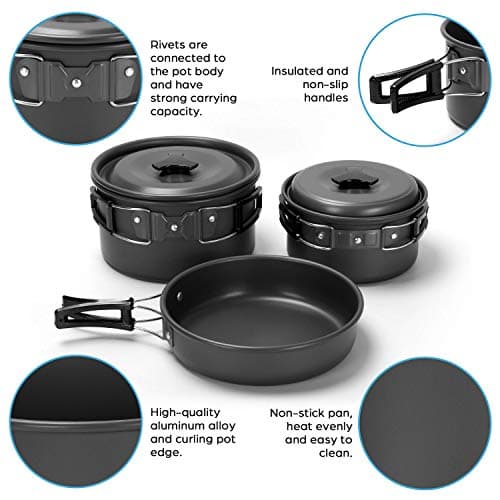 Odoland Camping Cookware Kit, Non-Stick Lightweight Pots Pan Set with Stainless Steel Cups Plates Forks Spoons for Camping, Outdoor Cooking and Picnic — view 6