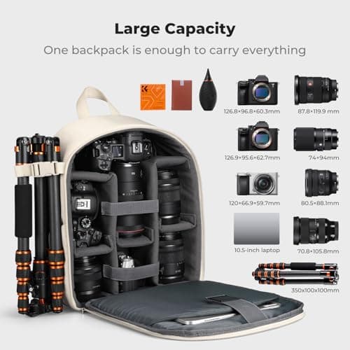 K&F CONCEPT Camera Backpacks for Photographers Travel Bag for Tripod Camera Lence Accessory with Laptop Compartment and Rain Cover — view 3