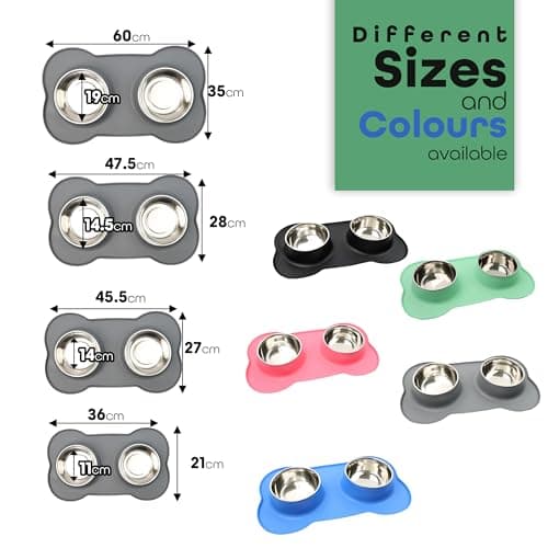 DIVCHI Dog Bowls, Stainless Steel Double Bowl Set for Cats & Dogs, Non-Slip Silicone Mat, Food & Water Feeding Bowls for Puppies, Small Medium Dogs & Kittens (Blue, L) — view 5