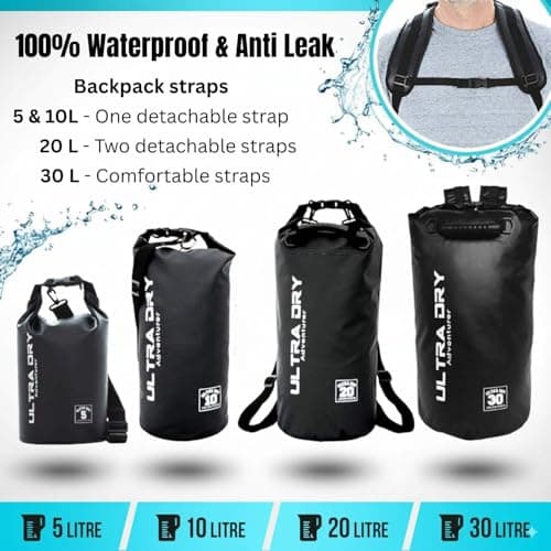 Premium Waterproof Bag, Sack with Phone Dry Bag and Long Adjustable Shoulder Strap Included, Perfect for Kayaking/Boating/Canoeing/Fishing/Rafting/Swimming/Camping/Snowboarding (Black, 20 L) — view 2