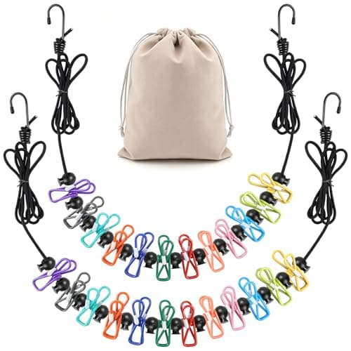 2Pcs Portable Clothesline with 24pcs Colorful Clips & 1Pcs Storage Bags