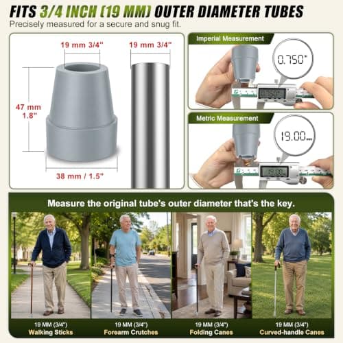 supregear Rubber Ferrules (4-Pack), 19mm Replacement Rubber End Caps for Walking Cane & Sticks Foot Pad Accessory, Grey — view 2