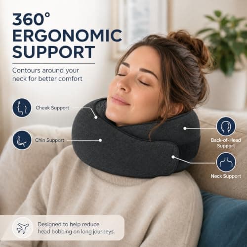 Purecas Memory Foam Travel Neck Pillow, 360° Support with Eye Mask&Earplugs — view 5