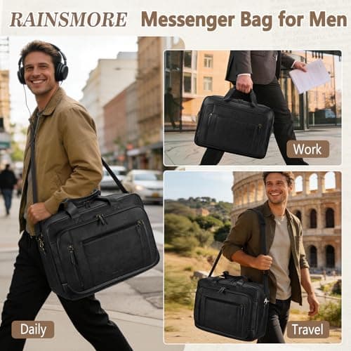 RAINSMORE 16 Inch Laptop Messenger Bag for Men, PU Leather Work Briefcase — view 2