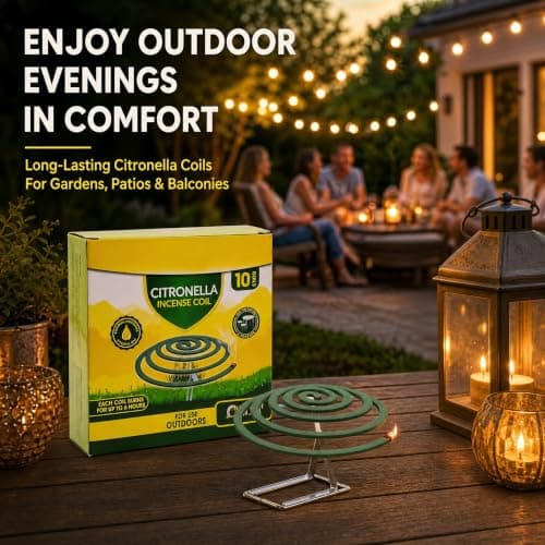 ANGIX 10 x Citronella Incense Coils with Stand - Each Coil Burns Up to 6 Hours Long Lasting Outdoor Insect & Mosquito Repellent Spirals for Garden Camping BBQ Patios & Porches — view 3
