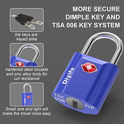 Diyife Security Luggage Locks with Keys - 2 Pack Heavy Duty Zinc Alloy Travel Locks for Suitcase (Blue) — view 3