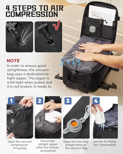 HPLQQ Vacuum Backpack Travel Bag with Pump, Ryanair Underseat Cabin Bags 40x30x20,Carry-ons Hand Luggage Travel Backpack Cabin Size 14 Inch Casual School Laptop Backpack,M-Black — view 4