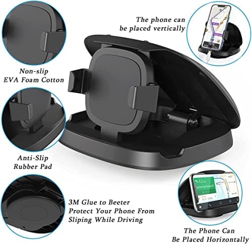 Tophot Car Phone Holder, Dashboard Mobile Phone Holder Mount for Cars with 360° Rotate Base, Horizontal & Vertical Viewing Car Phone Mount for iPhone Samsung Android Smartphones(Washable Reusable) — view 4