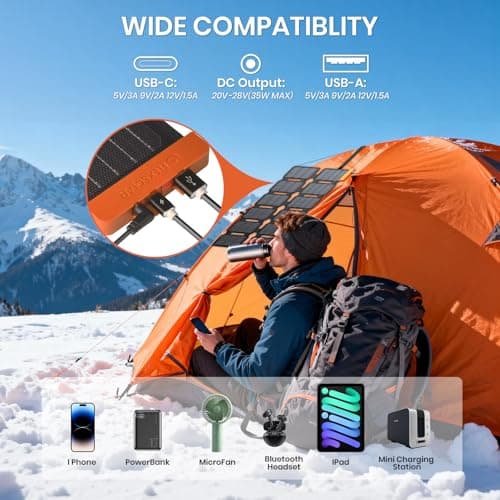FlexSolar 36W Mini Solar Panel Charger Quick Charge USB-A/USB-C/DC Ports — view 3