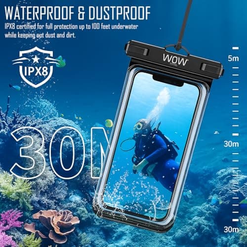 Waterproof Phone Pouch 2 Pack, 7 inch IPX8 Waterproof Phone Case for Swimming Travel Beach Trip Snorkelling Kayaking, Underwater Case for iPhone 17 Air 16 15 Pro Max Samsung S25 S24 S23 Ultra — view 3