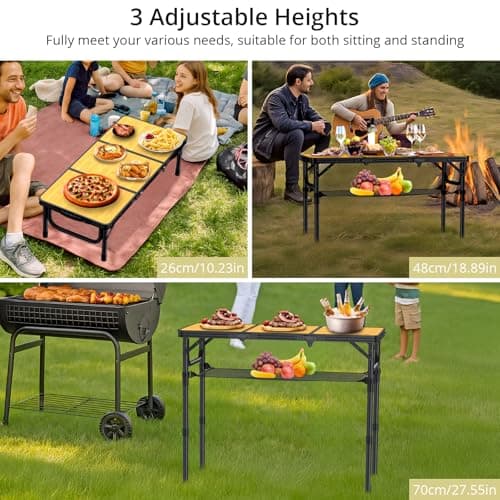 Anbte 3ft Camping Table Foldable with Storage Net and Bag, 3 Adjustable Heights High 27.5" Aluminum Camping Table, Portable, for Outdoor Indoor Backyard Bbq Cooking Party Picnic Beach, Yellow — view 4