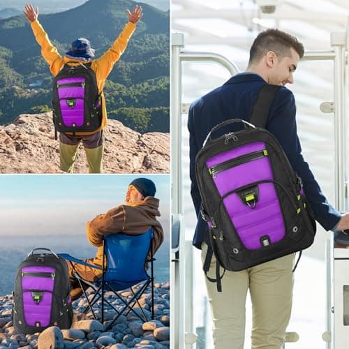 Z-MGKISS Women's 52L Anti-Theft Travel Backpack, 17.3" TSA-Approved Laptop Compartment, Water-Resistant Business College Daypack, Gifts for Teacher Nurse, Purple — view 5