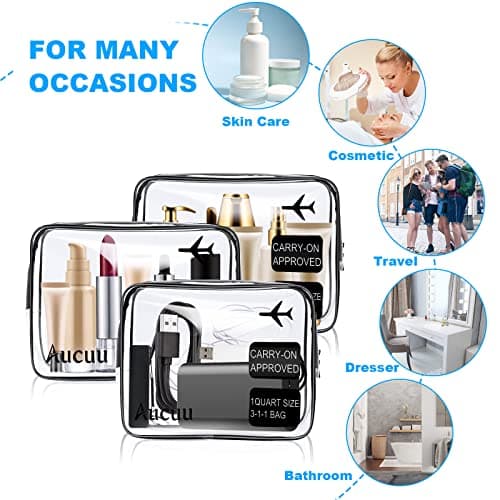 Clear Toiletries Bag, 2 Pack PVC Waterproof Toiletries Carry Pouch, TSA Approved Travel Toiletry Bag with Zipper, Portable Cosmetic Makeup Bags for Men, Women and Kids - Travel Business Trip — view 4
