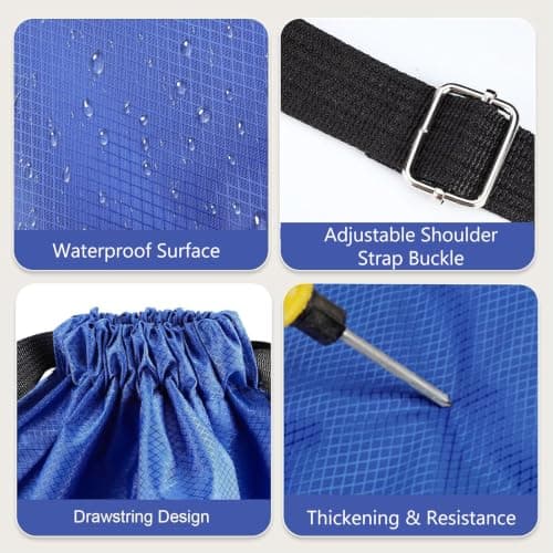 Toced Drawstring Bag, Unisex Large Sports Backpack String Drawstring PE Bags, Sport Gym Sack have Two Side Pockets, Travel Beach Swim School Bag with Waterproof (Royalblue) — view 4
