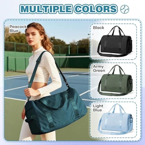 HYC00 Gym Bag Womens Mens Small Sports Duffle Bags with Shoes Compartment & Wet Pocket Weekend Travel Duffel Bags for Women Carry on Overnight Bag Hospital Holdall for Swimming Yoga, Peacock Blue — view 6