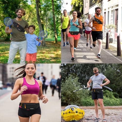 Bumbag Waist Fanny Pack Running Belt for Men Ladies，Against Theft Money Belt for Outdoors Workout Hiking Traveling Gifts for Men Women (Black) — view 6