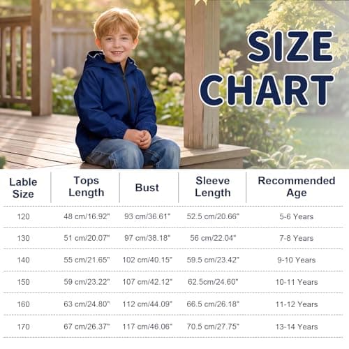 FILOWA Waterproof Raincoat Boys Hooded Rain Jacket, 13-14 years, Navy — view 6