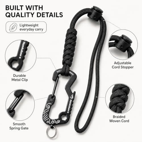 Water Bottle Holder Straps for Backpacks, 3 Pack Braided Keychain Wrist Lanyards with Carabiner Clips for Bottles Cups Umbrellas Keys, Lightweight Outdoor Carry Accessories for Camping Hiking Cycling — view 5