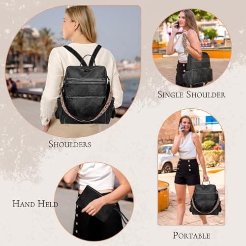 Puwuzixi Women Backpack Anti-Theft Lightweight Waterproof PU Fashion Travel Multipurpose Convertible Purse Shoulder Bag Handbag Backpack — view 5