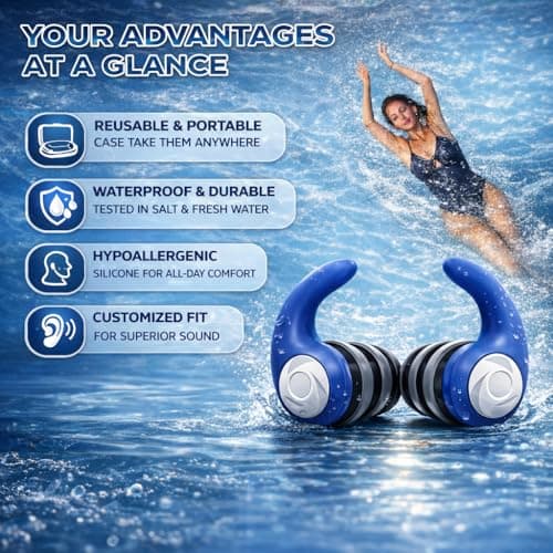 Swimming Ear Plugs for Adults Kids with Lanyard, 3 Pairs Swim Earplugs — view 4