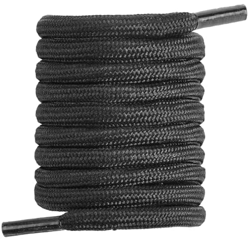 LOEZYICH 2 Pairs Round Strong Boot Laces, Heavy Duty Work Shoe Laces for Walking Boots, Hiking Boot, Safety Boots, Outdoor Thick Replacement Shoelaces for Trainers Shoes, Black, 130cm