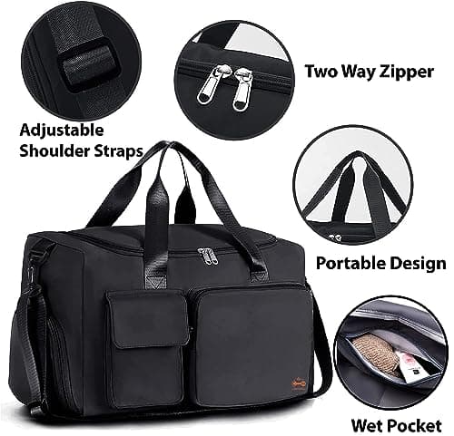 CarryFitness® Sports Gym Bag Duffle Bag with Shoes Compartment, Waterproof Weekend Bags for Women and Men, Hand Luggage Bag, Lightweight Holdall Hospital Overnight Bag - Black 37L — view 6