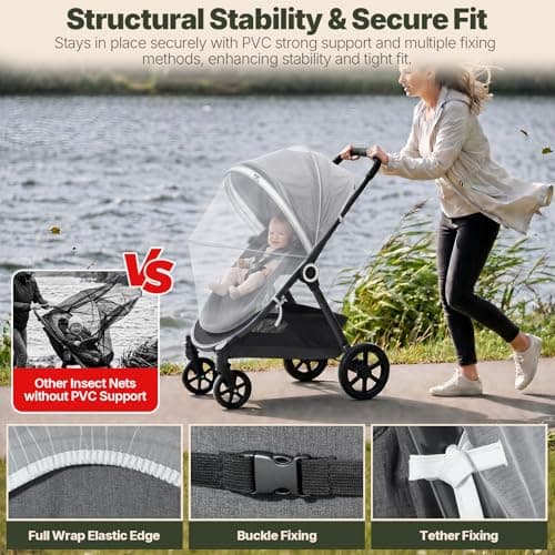 Orzbow Mosquito Net for Pram, Two-Way Zippers for Easy Access — view 4