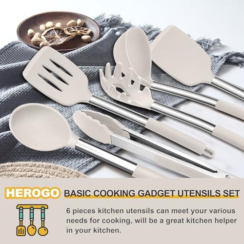 Herogo 6 Pcs Kitchen Utensil Set for Non-Stick Cookware Pan Cooking, Khaki — view 4