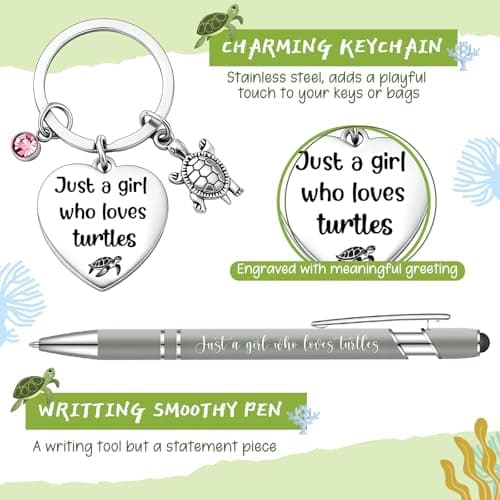 Hestya 3 Pcs Turtle Gifts for Women Just a Girl Who Loves Turtles Lovers Gifts Set Includes Ballpoint Pen Makeup Bag and Stainless Steel Keychain, Birthday, Graduation, Thanksgiving, Christmas — view 5