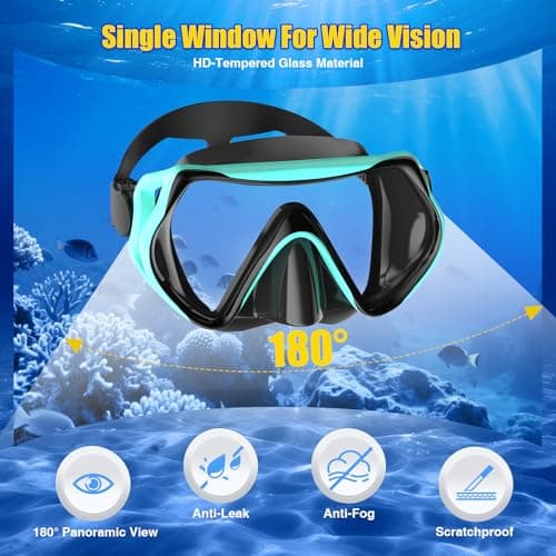 MELUMILU Snorkel Set, Snorkel Mask 180° Panoramic Wide View, Anti-Fog Scuba Diving Gear, Professional Swim Goggles for Free Breathing, Swim, Diving, (Black Green) — view 3