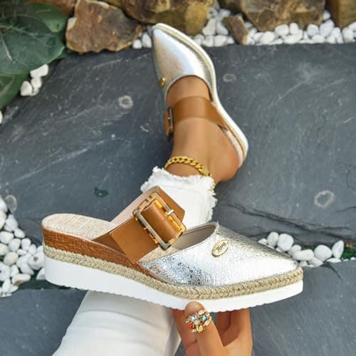 Generisch Wedge Heel Shoes Elegant Leather Comfortable Espadrilles Closed Front Non-Slip Elastic Slingback Sandals 2026 Summer Casual Holiday Travel Sandals with Straps, orange, 5 UK — view 4