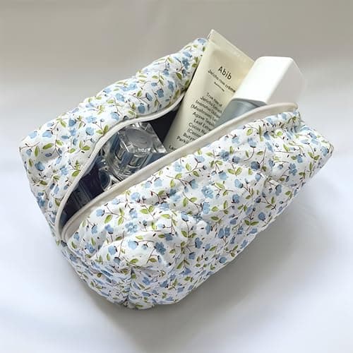 Aucuu Floral Makeup Bag, Cotton Toiletry Bag, Makeup Bags, Portable Travel Cosmetic Bags, Large Capacity Floral Toiletry B-ag, Quilted Wash Organizer Pouch for Women Girls for School,Travel — view 5