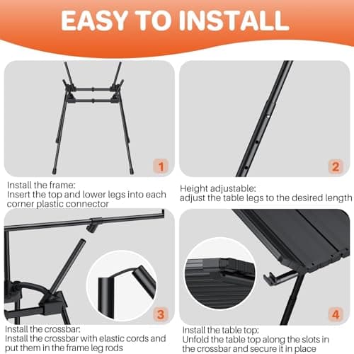 FUNYKICH Aluminum Roll Up Camping Table(89x40cm), 4 Height Adjustable Ultralight Folding Camp Table Up to 70cm, Portable Folding Table with Carry Bag for Camping, Picnic, BBQ, Party, Backyard, Beach — view 6