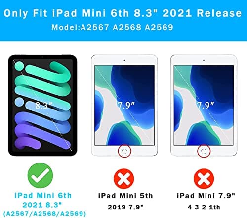 2024 Newest iPad Mini 7(A17 Pro)& iPad Mini 6 (A15) 2021Tablet Case for Kids (7th/6th Generation),Lightweight Shockproof Kid-Proof Cover Built-in Screen Protector with Handle Stand Tablet Case -Blue — view 2