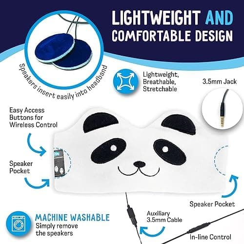 CozyPhones Headband HEADPHONES for Kids – Panda Design, Volume Limited, Soft Fleece, Comfortable for Sleep & Travel, Baby Headband Headphones, Music Headband, Headband Earphones for Sleeping — view 4