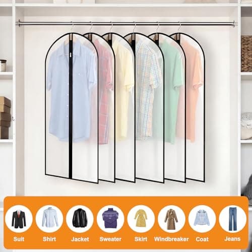 6 Pack Garment Bags, 40in PEVA Suit Bags Clothes Covers, Black Edge — view 5