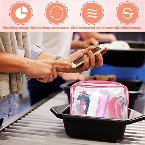 2pcs Clear Travel Toiletry Bag TSA Approved Quart Size Travel Bag Carry-on Liquid Cosmetic Pouch,Transparent Plastic Airport Security Toiletries Bags（Pink） — view 4