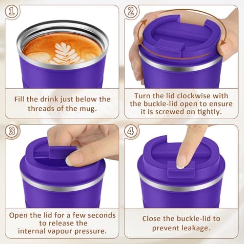 KETIEE Travel Mug with Leakproof Lid, Reusable Insulated Coffee Cup, Double Walled Stainless Steel for Hot & Cold Drinks, 510ml Deep Purple — view 6