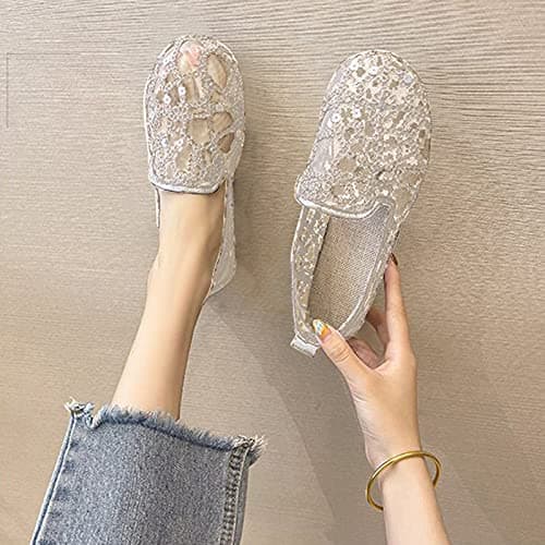 Mesh Ballet Flats for Women Pumps Orthopedic Sequins Dolly Shoes Wide Fit Round-Toe Non-Slip Breathable Summer Ladies Shoes Walking Office Holiday (Z01 Silver, 5) — view 3