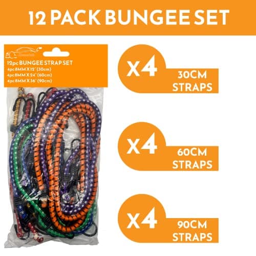 Xtremeauto Bungee Cords With Hooks 𝐉𝐮𝐦𝐛𝐨 𝐏𝐚𝐜𝐤 Of 12 Heavy Duty [𝐌𝐢𝐥𝐢𝐭𝐚𝐫𝐲 𝐆𝐫𝐚𝐝𝐞] Bungee Cord, UV Resistant Double Braided Elastic Bungee Straps For Securing Tarps Luggage Tents — view 2