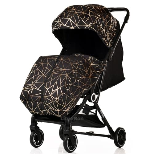 Lightweight Stroller, Baby Pushchair, Compact Travel Buggy, Up to 22kg, One Hand Foldable, Upgraded Wheels, Four Seasons Stroller, Foot Cover, Cabin Approved (Black Golden Net) — view 5