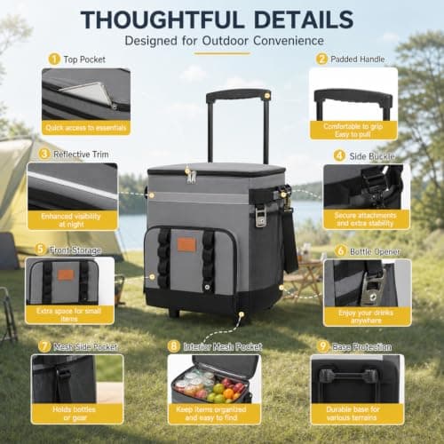 35L Cooler Box on Wheels – Large Insulated Cool Bag with All-Terrain Cart — view 4