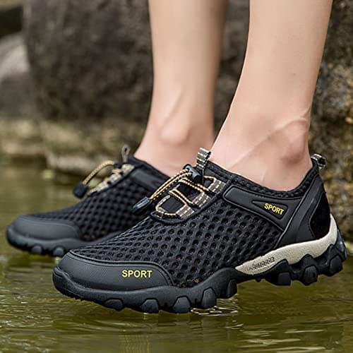 Men Summer Mesh Breathable Hiking Shoes Comfortable Walking Shoes Outdoor Travel Shoes Fashion Casual Sports Shoes Fashion Sneaker Men 12 (Black, 7) — view 4