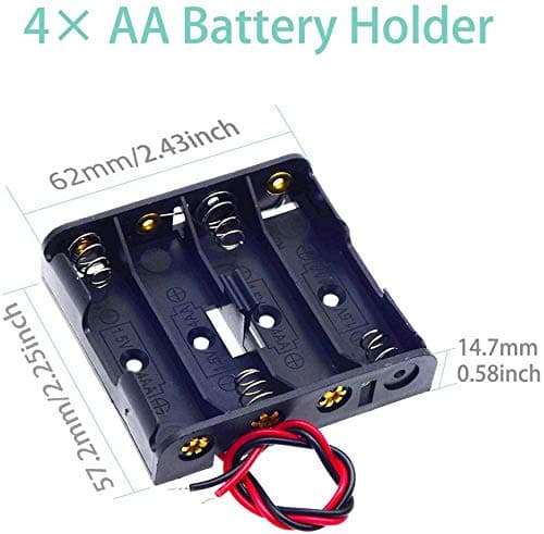 GTIWUNG (Pack of 6) 4 AA Battery Holder, Battery Storage Box, Battery Holder Case Box with Wire, Black Plastic Batteries Case with Pin, 4 X 1.5V 6V AA Battery Holder with Leads(4 Solts) — view 2