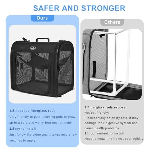 Wakytu Foldable Cat Carrier 89x35x43cm for 2 Cats, 2 in 1 Pet Carrier and Car Seat Secure and Ventilated for Car Travel Vet Suitable for Small Dogs and Cats — view 3
