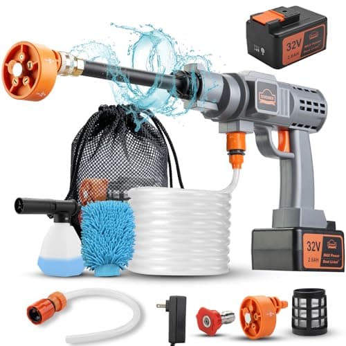 DEWINNER 32V Cordless Battery Powered Pressure Washer, 700PSI Portable Pressure Washer with 5-in-1 Adjustable Nozzle Suitable for Washing Cars/Fences/Siding