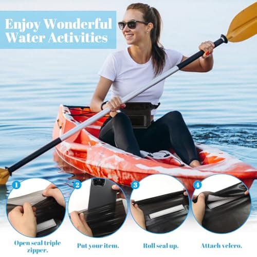 2 Pack Waterproof Phone Pouch, Black Waist Dry Bag with Belt for Swimming — view 5