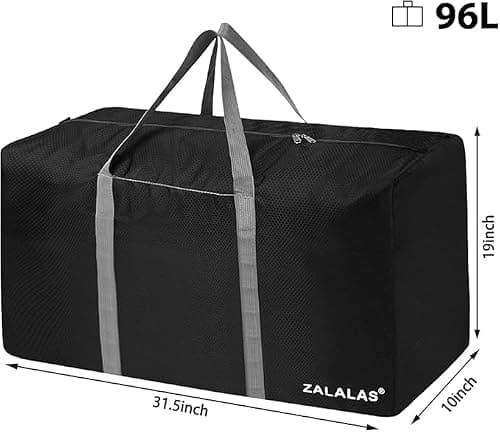 ZALALAS Travel Duffle Bag, 96L Extra Large Lightweight Holdall, Foldable Duffel for Men Women, Black — view 2