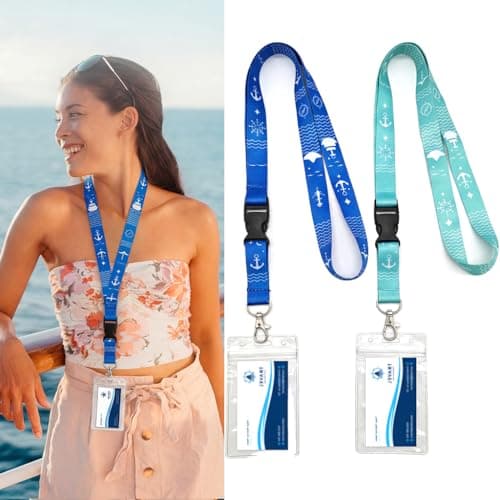 2PCS Universal Cruise Lanyard with Waterproof PVC Cruise Card Holder | 2 Colors Soft Cruise Lanyards and Card Holders Ship Essentials Accessory for All Cruise Ship Key Cards (Light Blue+Green) — view 2