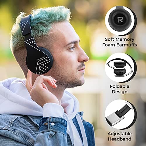 PowerLocus Bluetooth Headphones Over Ear, Wireless Headphones with Microphone, Foldable Headphone, Soft Memory Foam Earmuffs & Lightweight, Micro SD/TF, FM Radio for iPhone/Android/Tablet/PC/TV — view 5